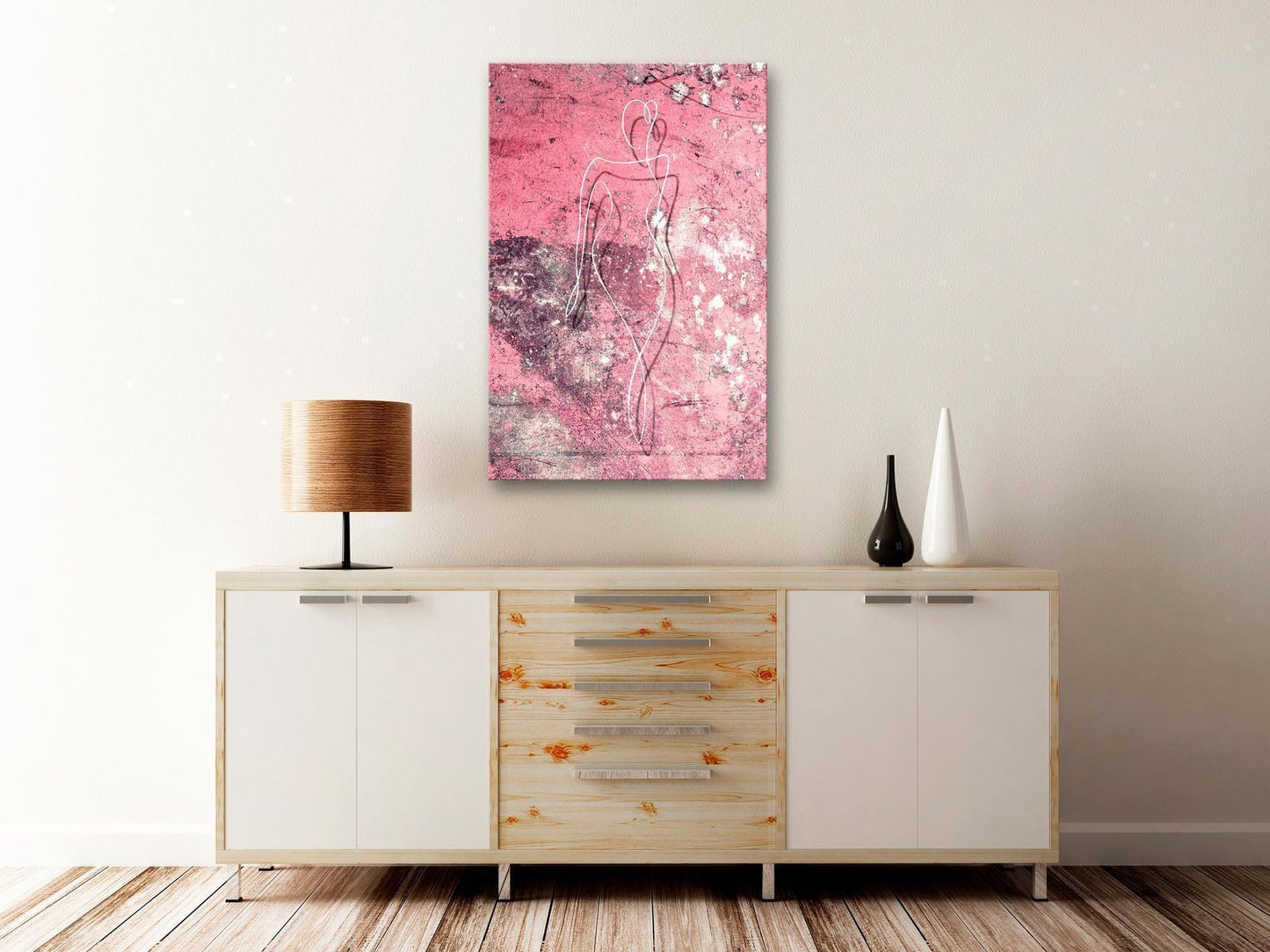 Leinwandbild - Figure on Pink Background (1-part) - Female Silhouette in Marble Artgeist
