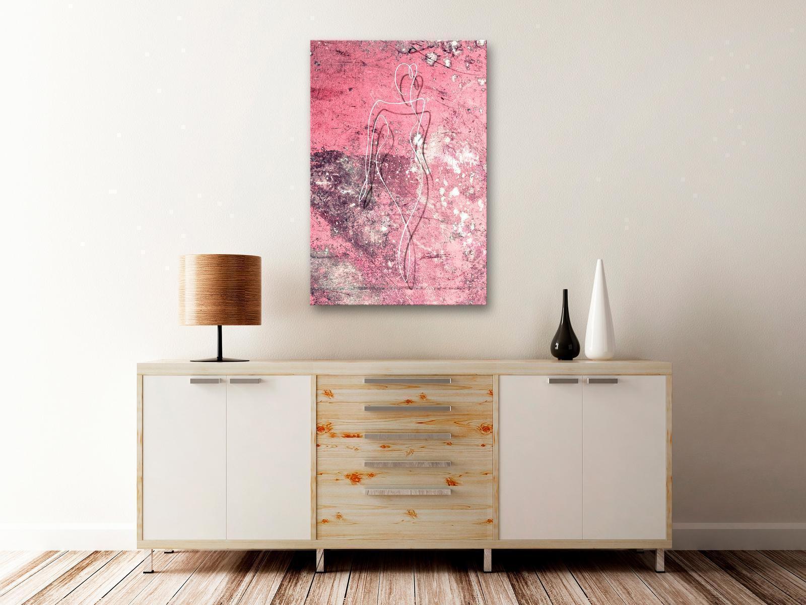 Leinwandbild - Figure on Pink Background (1-part) - Female Silhouette in Marble Artgeist