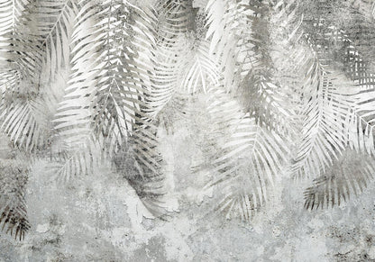 Fototapete - Licht und Schatten – grau-weiße Komposition mit floralem Motiv und Muster Artgeist