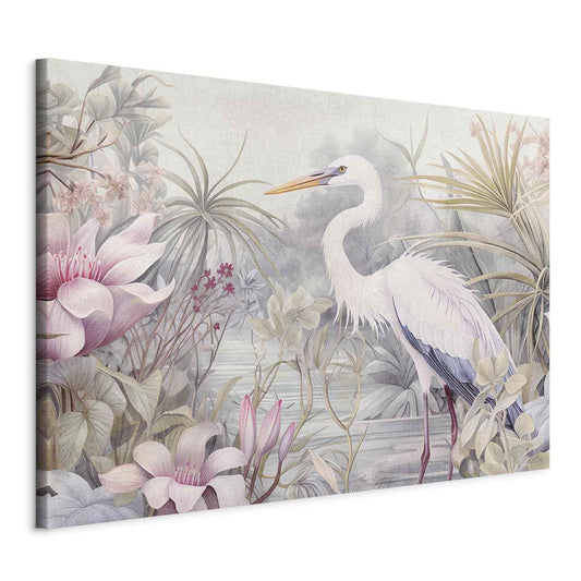 Wandbild XXL - Heron wading in a pond - illustration in bright colours
