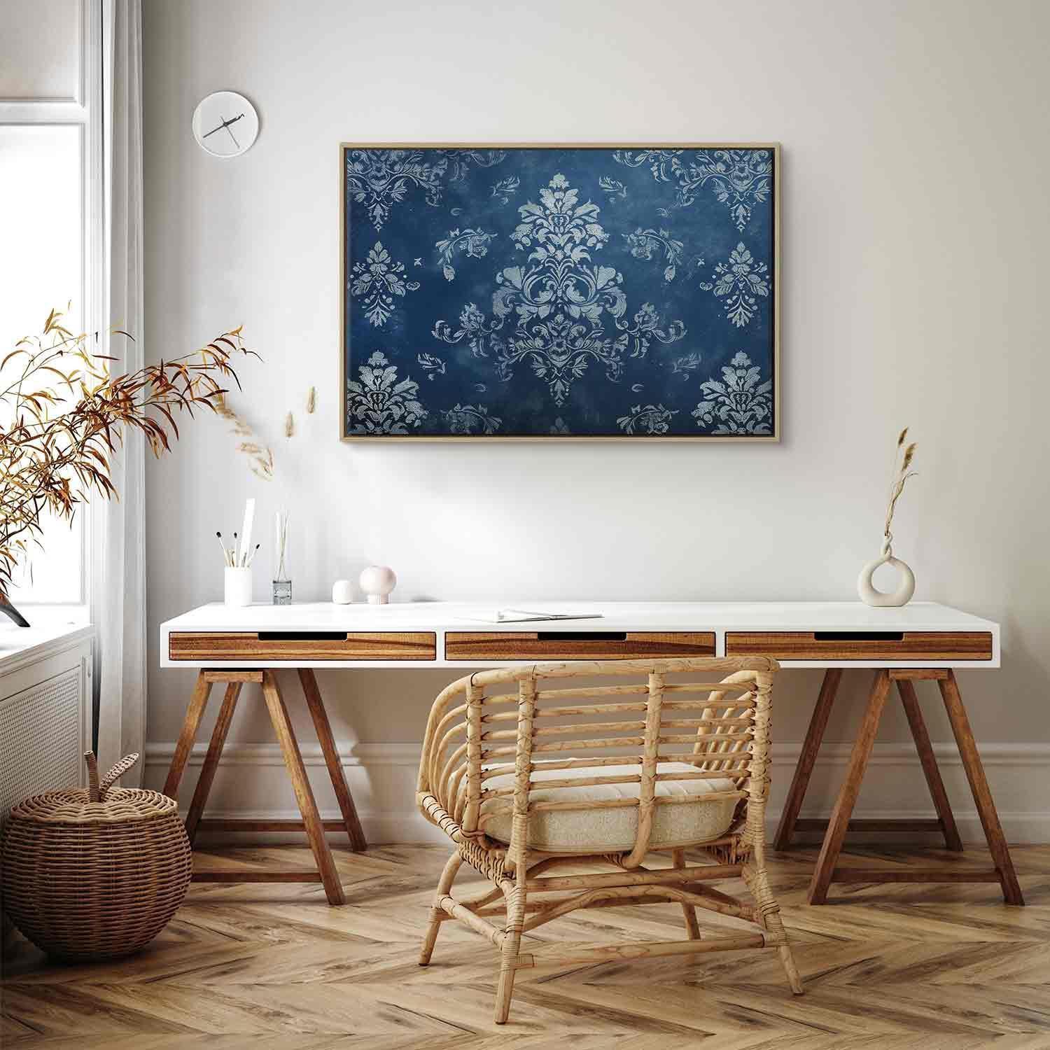 Leinwandbild - Retro Ornament Decorative Motif in Worn Blues Artgeist