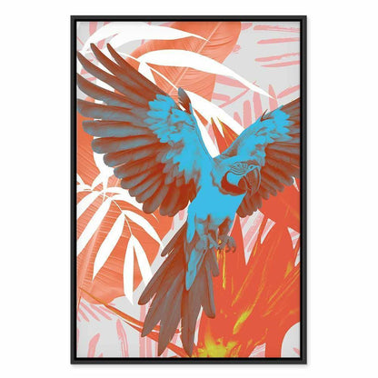 Leinwandbild - Exotic Wings - Parrot Among Abstract Leaf Patterns