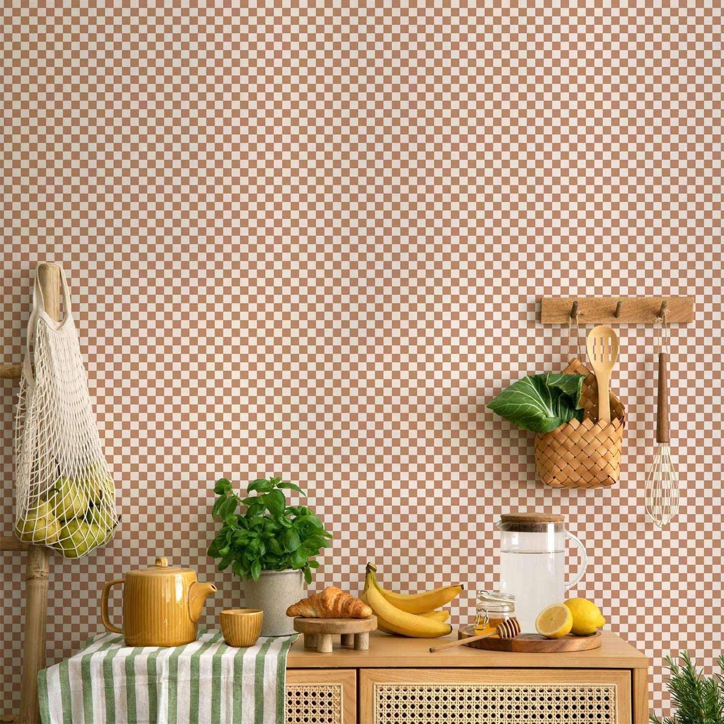 Tapete - Checkerboard Pattern - Brown-White Grid with a Subtle Noise