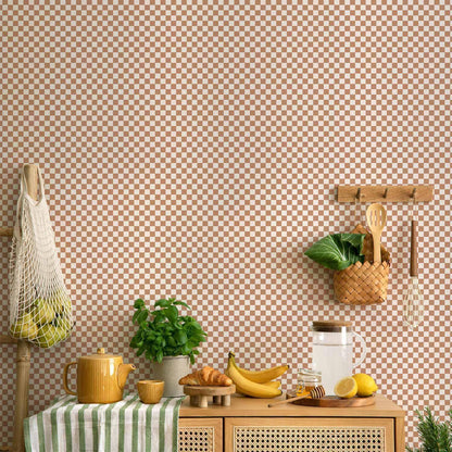 Tapete - Checkerboard Pattern - Brown-White Grid with a Subtle Noise