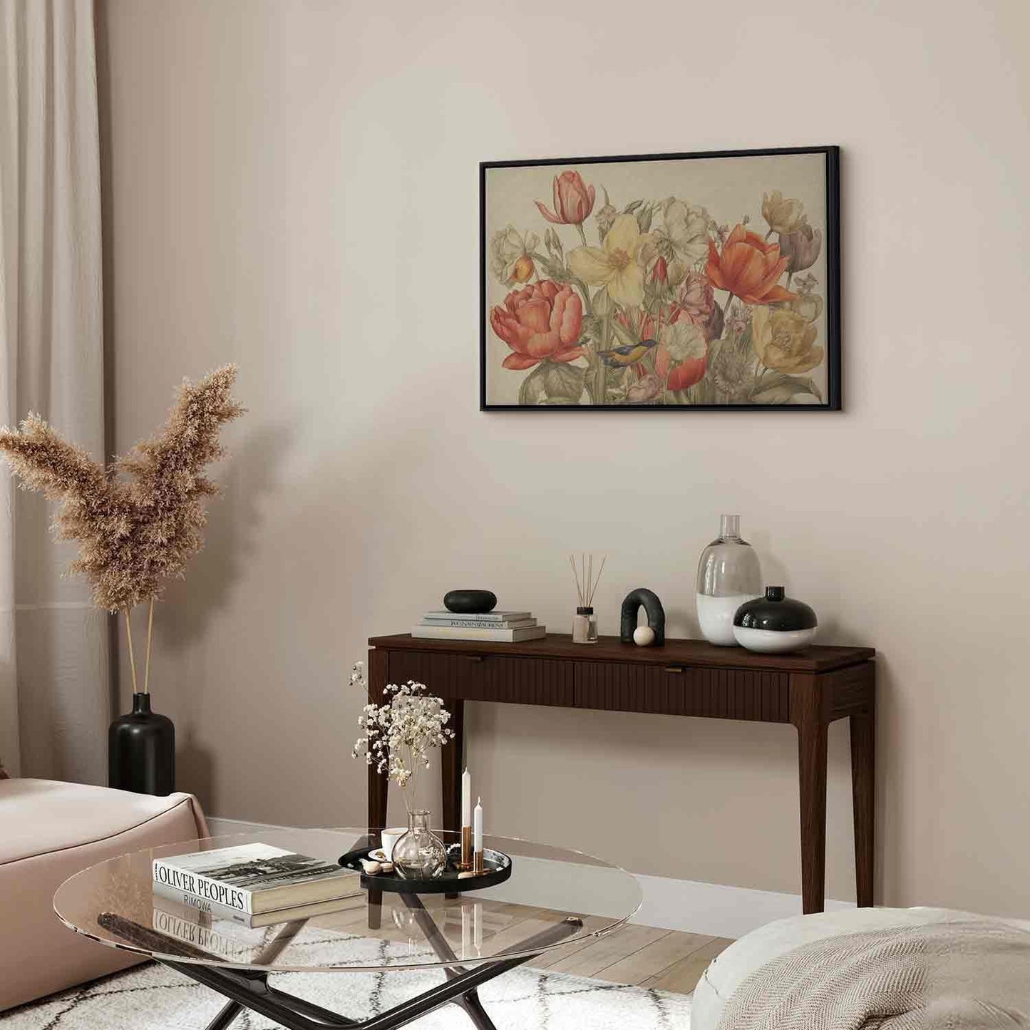 Leinwandbild - Bouquet of flowers on a cream background