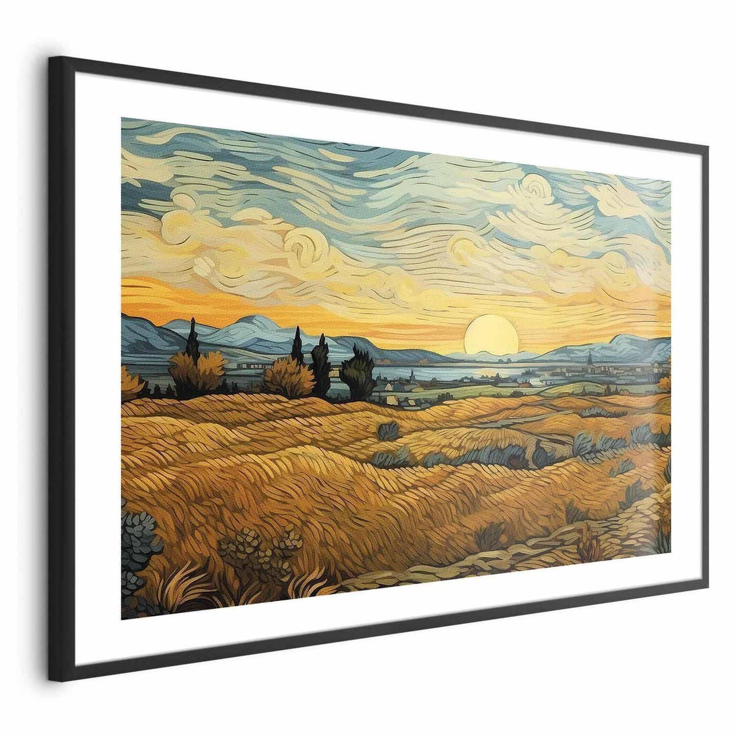 Poster - Impressionistic fields - painted golden landscape with fields of grain