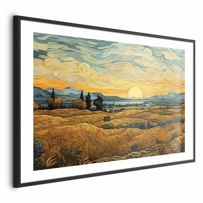 Poster - Impressionistic fields - painted golden landscape with fields of grain