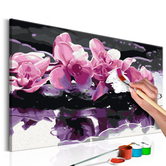 Wandbild zum Ausmalen Lila Orchidee Dekoration - elegante violette Orchidee als Wandschmuck