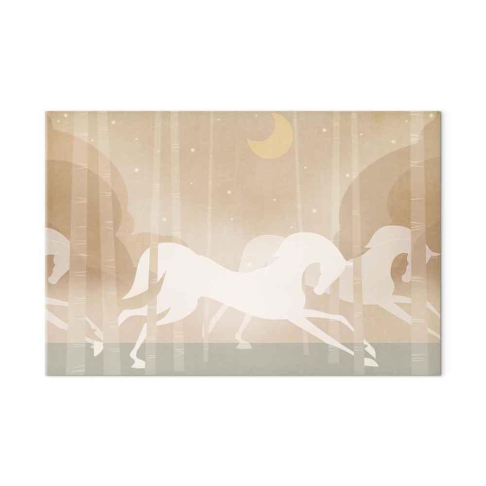 Leinwandbild - Moon Horses - Horses Galloping Among Trees on a Starry Night
