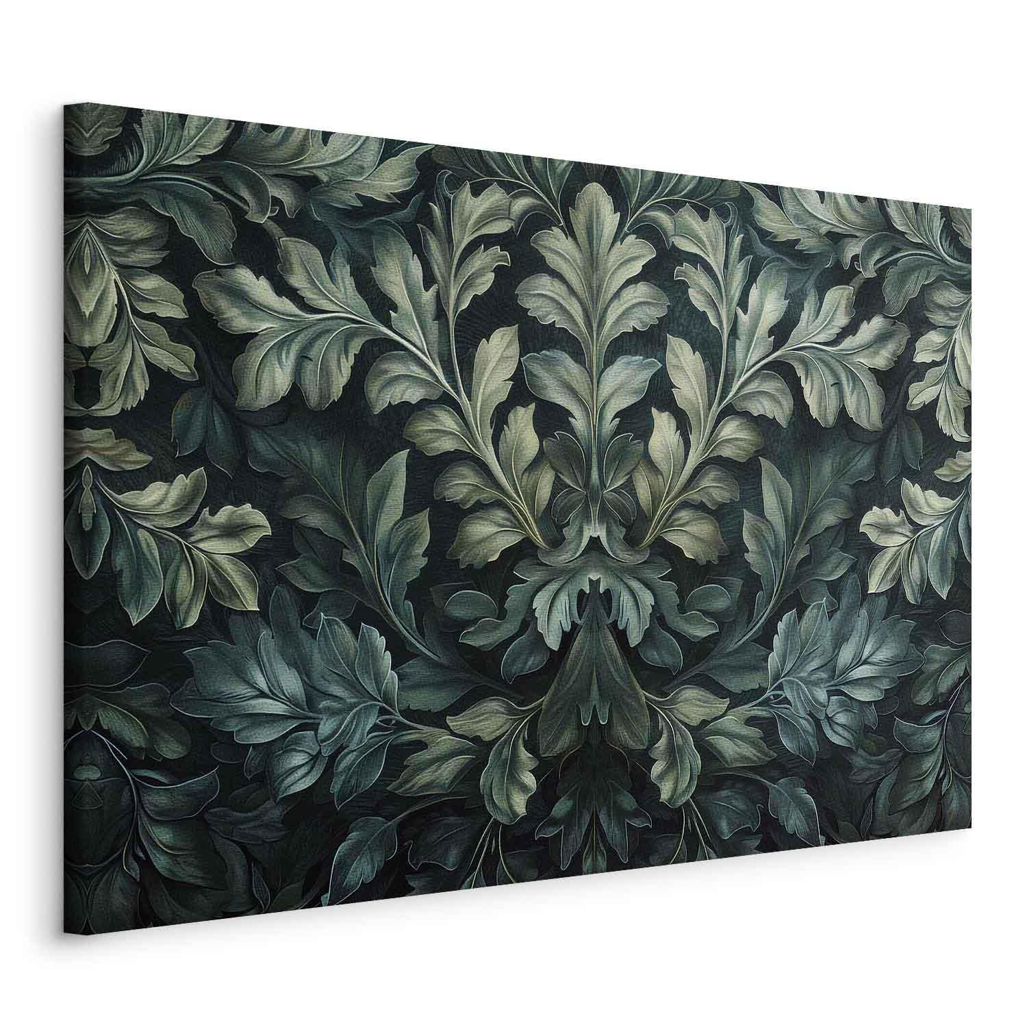 Leinwandbild - Dark Green Victorian Leaves: Botanical Carved Composition Artgeist