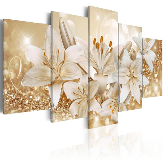 Blütenglanz in Gold – Elegantes Leinwandbild mit stilvollem Blumenmotiv