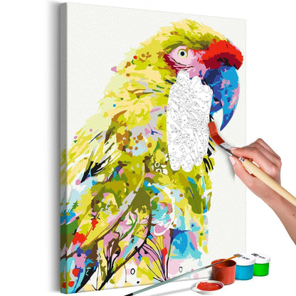 Wandbild zum Ausmalen Tropischer Papagei - Hauptmotiv mit farbenfrohtem exotischen Vogel