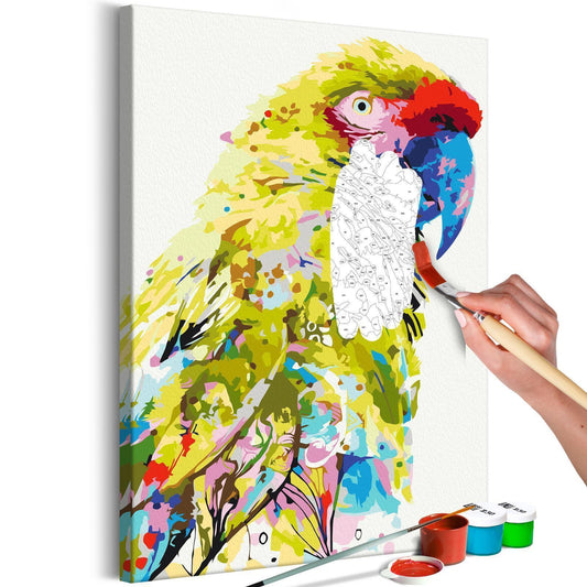 Wandbild zum Ausmalen Tropischer Papagei - Hauptmotiv mit farbenfrohtem exotischen Vogel