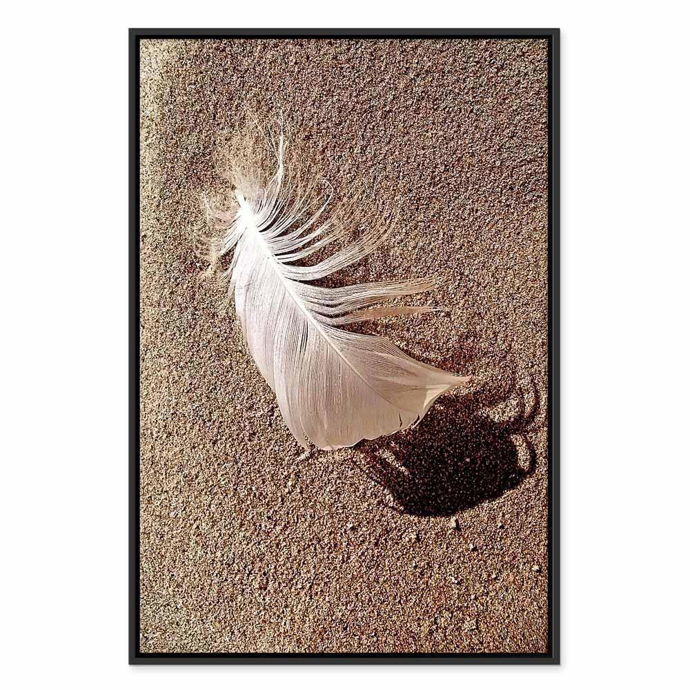 Leinwandbild - Feather on the Sand (1 Part) Vertical