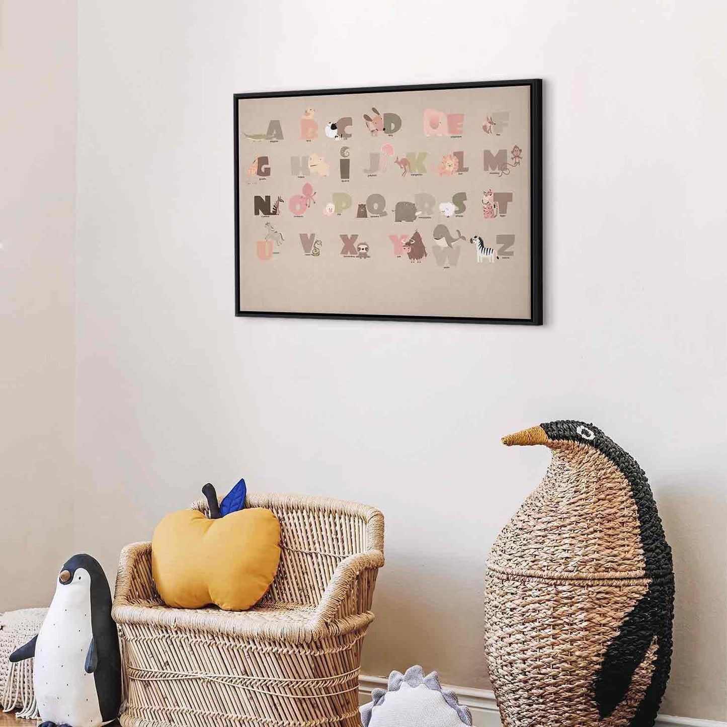 Leinwandbild - Alphabet at the Zoo - Joyful Animals and Their Names on a Beige Background