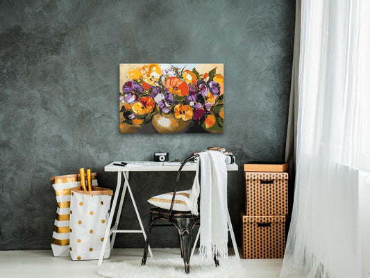 Vase mit bunten Stiefmütterchen zum Ausmalen - Fröhliches DIY Wandbild Set mit Blumenmotiv