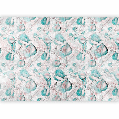 Fototapete - Autumn souvenirs - floral pattern with turquoise leaves Artgeist