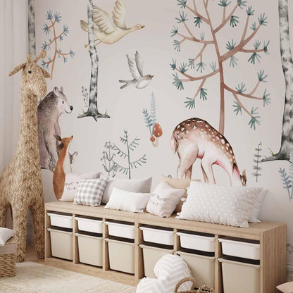 Fototapete - Forest Land With Animals Painted in Watercolours