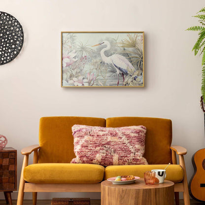Poster - Heron Wading in a Pond - illustration in light colors Artgeist