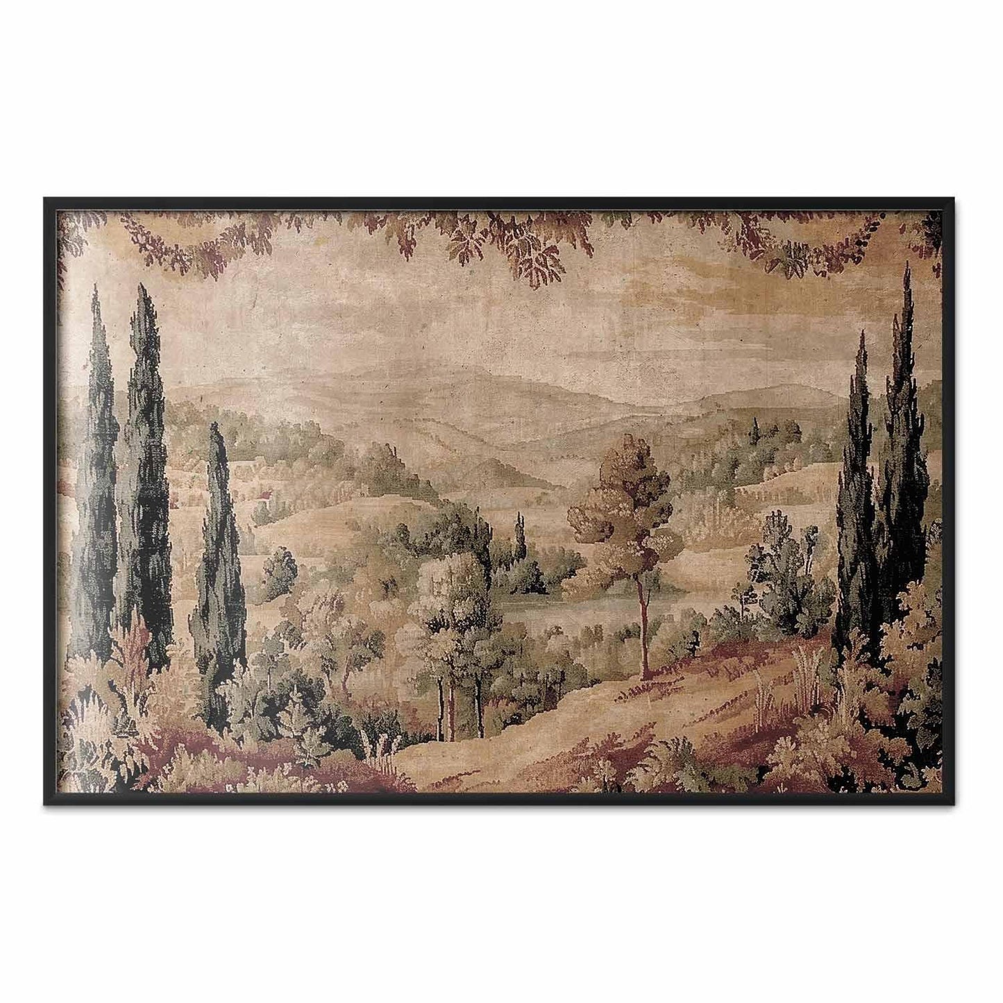 Poster - Mediterranean Landscape - Old Tapestry with a Hill and Lake