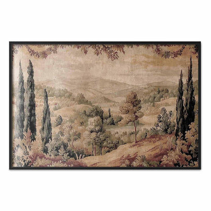 Poster - Mediterranean Landscape - Old Tapestry with a Hill and Lake