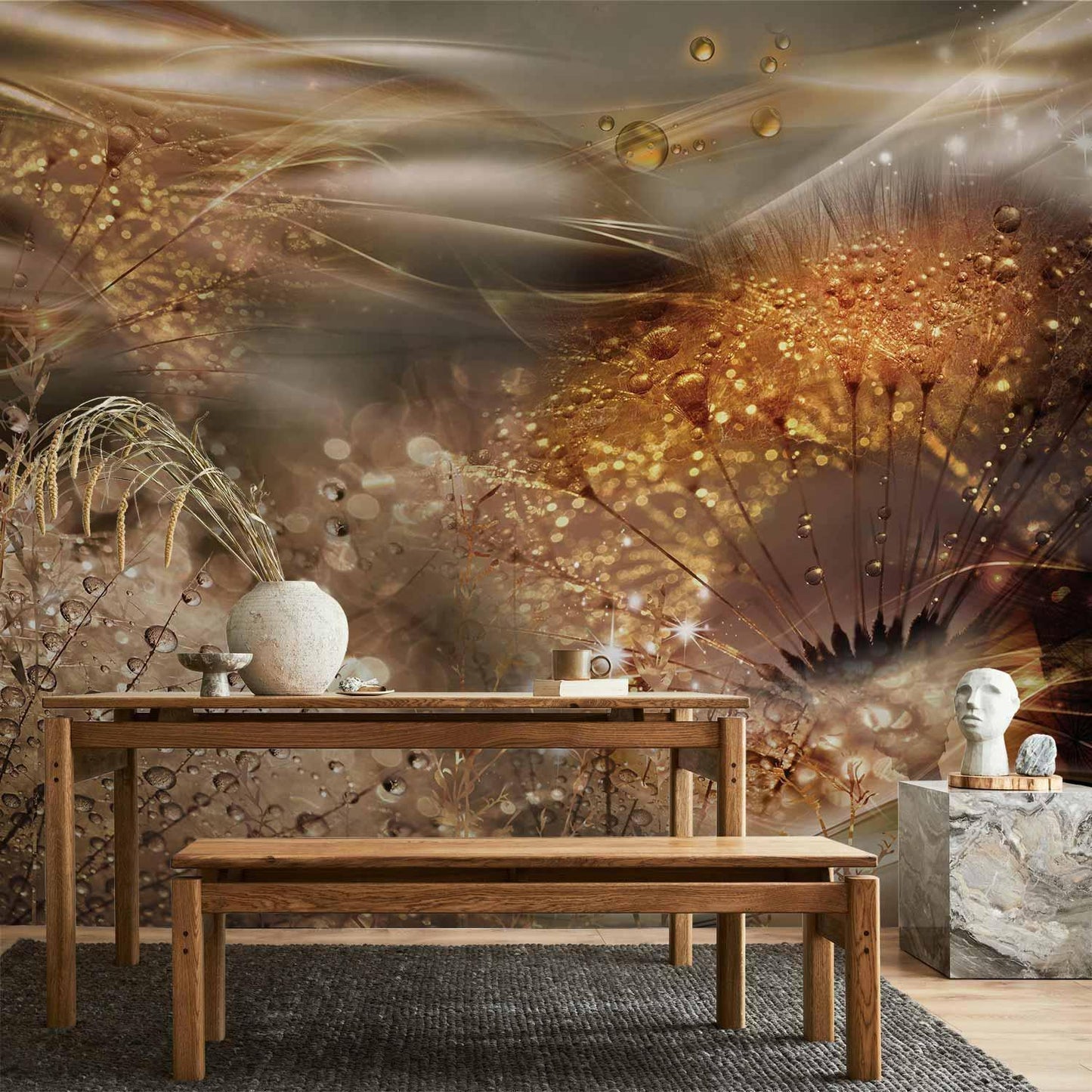 Japanischer Paravent - In the Botanical Garden - Flowers Birds and Butterflies - Colorful Illustration