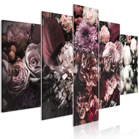 Gartentraum – 5-teiliges Leinwandbild mit Blumenmotiv