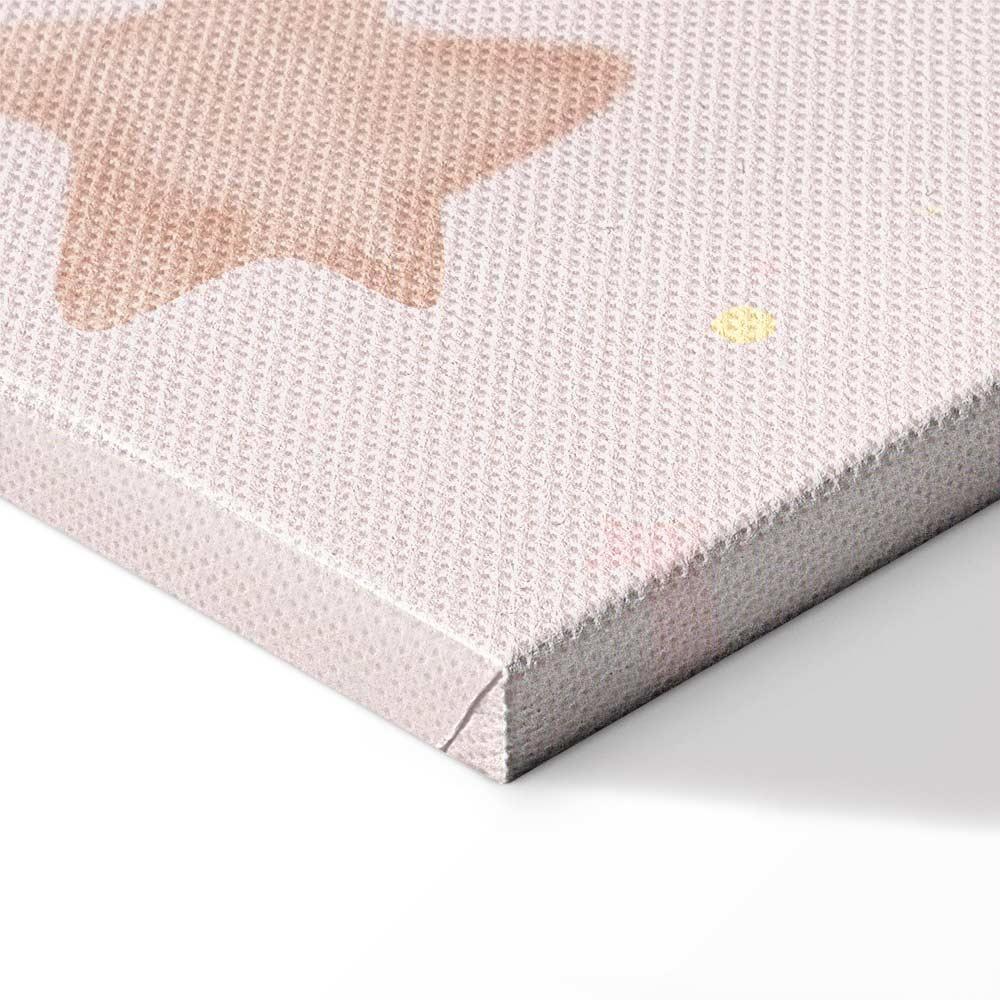 Leinwandbild - Joyful Sky - Yellow Cheerful Stars with a Rainbow Against the Phases of the Moon in a Light Beige Sky Hue