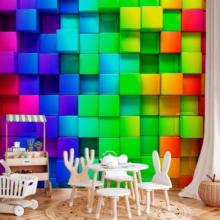 Bunte 3D-Würfel – Geometrische Fototapete modern