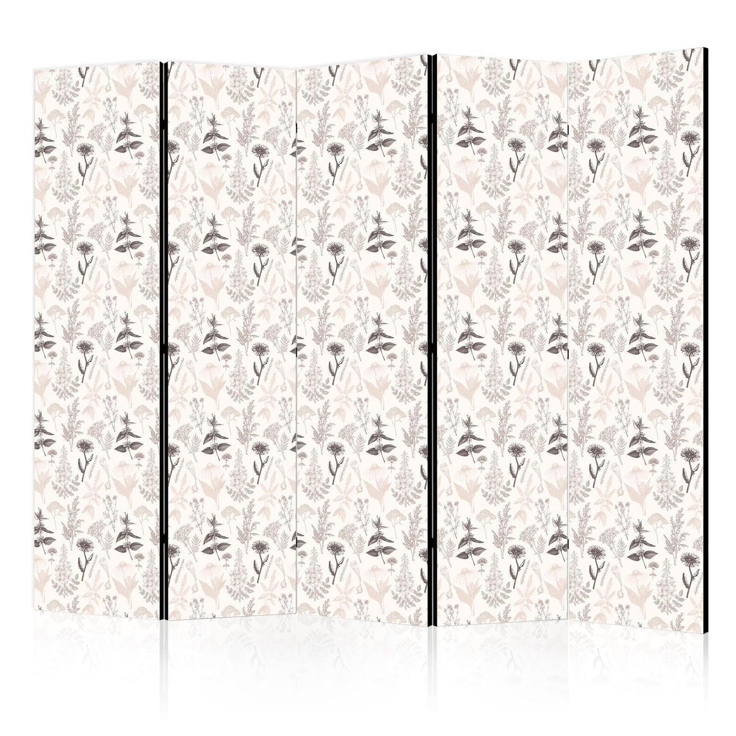 Paravent - Botanical Illustration - Drawing of Flowers and Herbs - Beige Grays Artgeist