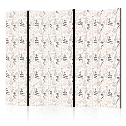 Paravent - Botanical Illustration - Drawing of Flowers and Herbs - Beige Grays Artgeist