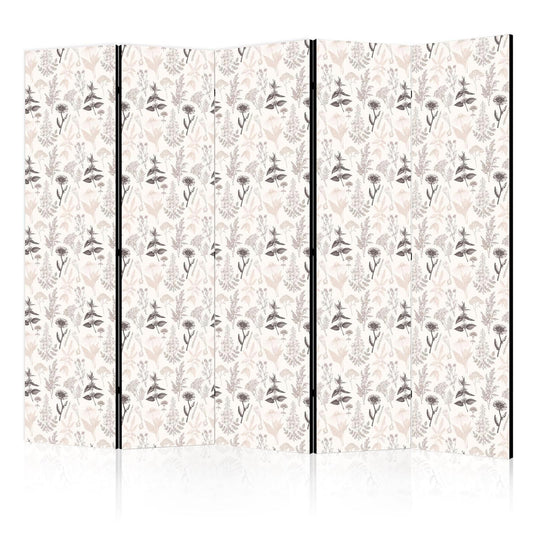 Paravent - Botanical Illustration - Drawing of Flowers and Herbs - Beige Grays Artgeist