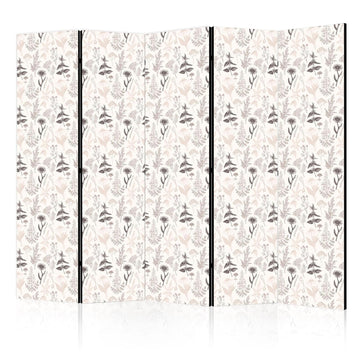 Paravent - Botanical Illustration - Drawing of Flowers and Herbs - Beige Grays Artgeist