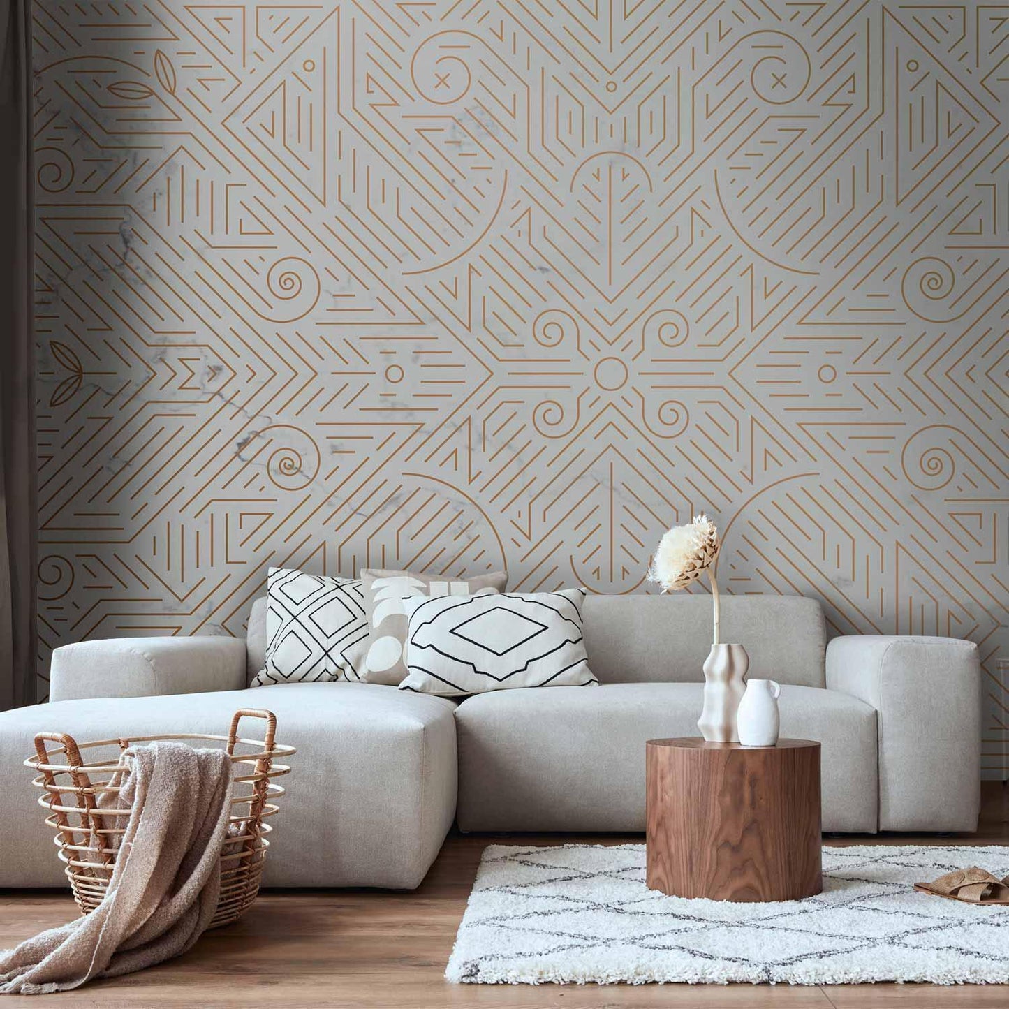 Fototapete - Geometric Pattern Shades of Gold and Marble Stone Artgeist