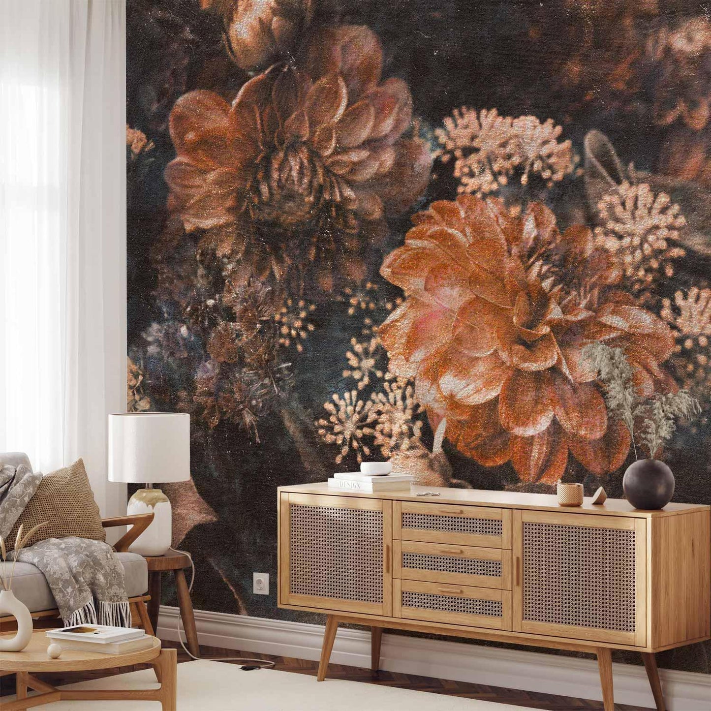 Fototapete - Retro Blumen - Dunkler Stil Artgeist