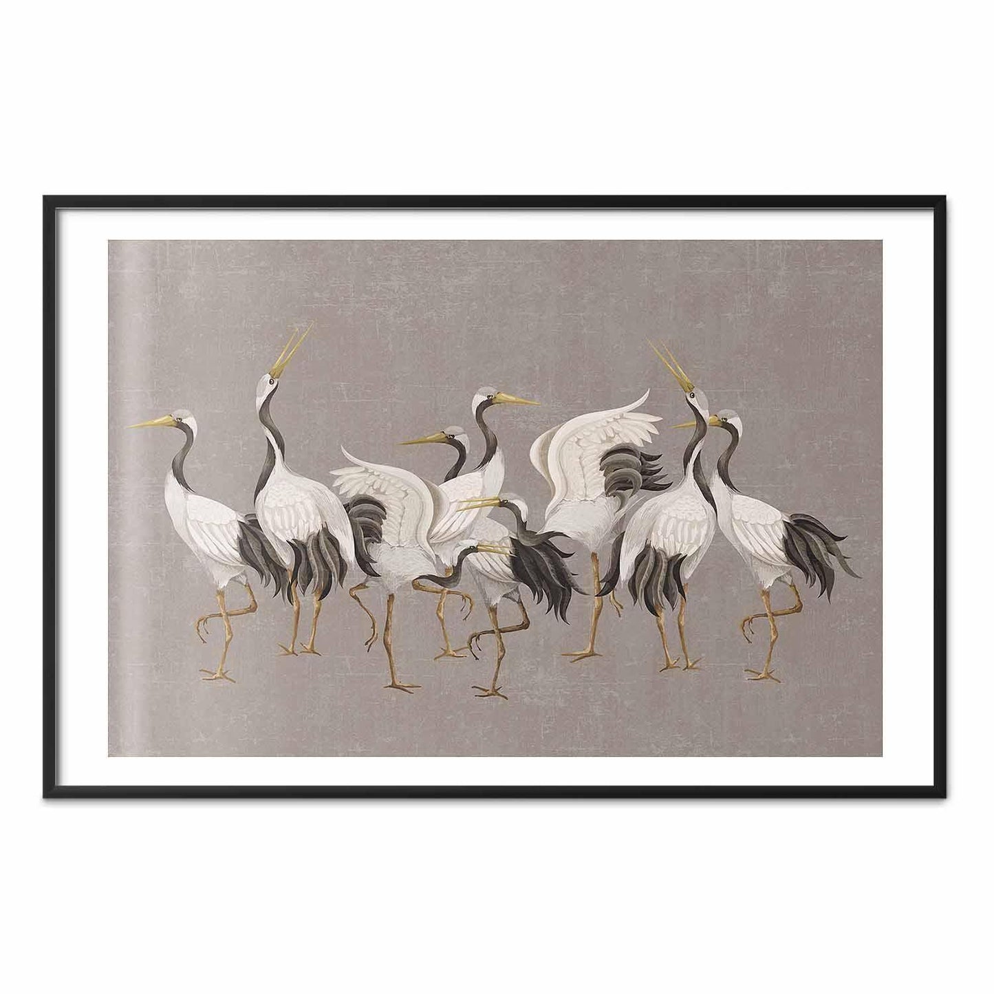 Poster - Crane Dance - light bird silhouettes on a warm-gray textured background