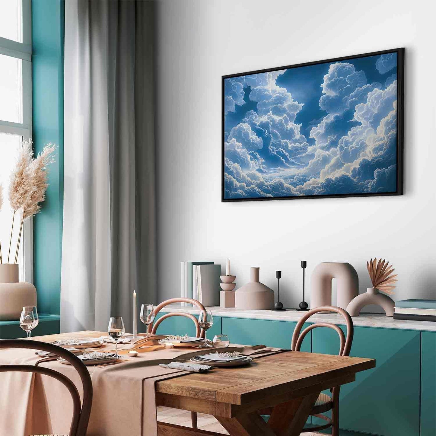 Leinwandbild - Blue Sky Breaking Through White Fluffy Clouds