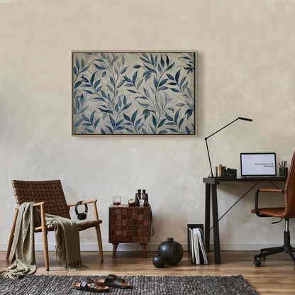 Leinwandbild - Leaves in Blue Color Delicate Botanical Motif Artgeist