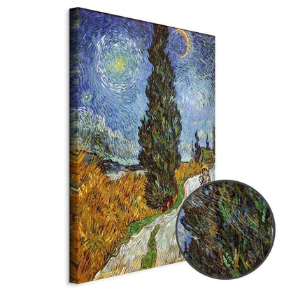 Leinwandbild - Vincent van Gogh – Road with Cypress and Star