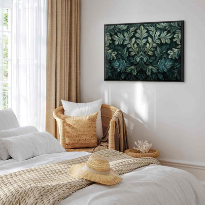 Leinwandbild - Dark Green Victorian Leaves: Botanical Carved Composition