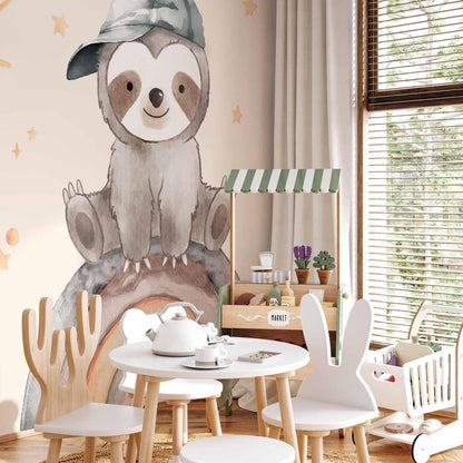 Fototapete - Little Sloth Among Stars and Rainbows