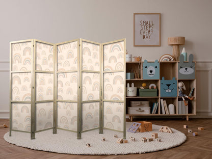 Japanischer Paravent - August Sky - Rainbows of various sizes in muted colors