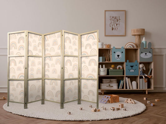 Japanischer Paravent - August Sky - Rainbows of various sizes in muted colors