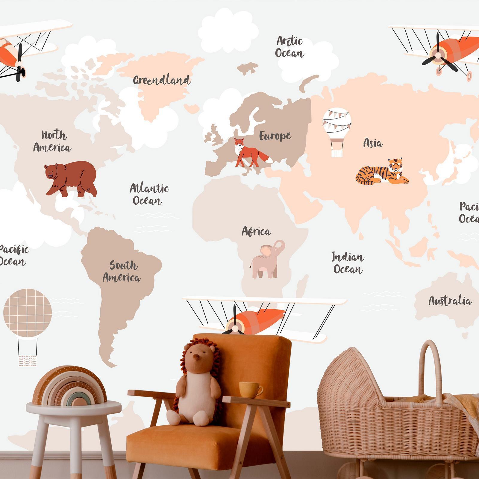 Fototapete - World Map in Beige Tones for Children's Room Artgeist