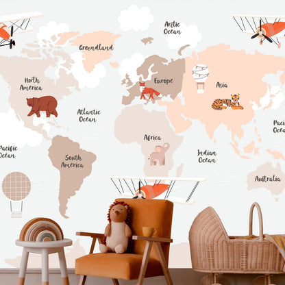 Fototapete - World Map in Beige Tones for Children's Room Artgeist