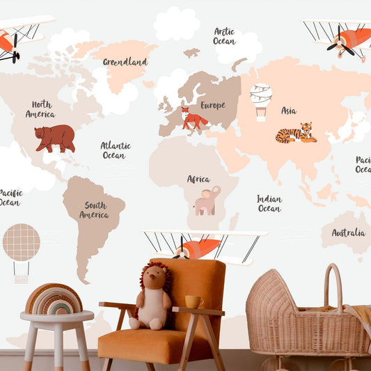 Fototapete - World Map in Beige Tones for Children's Room Artgeist