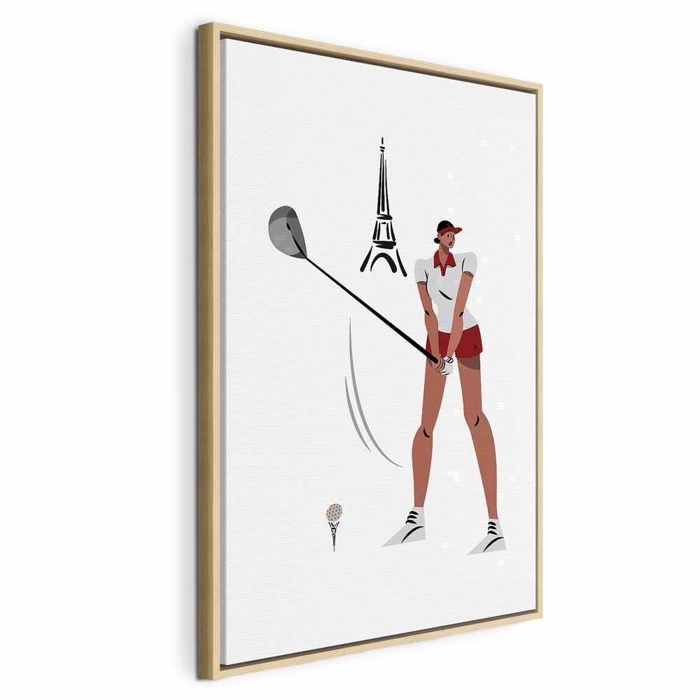 Leinwandbild - Female Golfer With the Eiffel Tower in the Background - Illustration