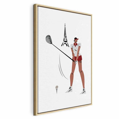 Leinwandbild - Female Golfer With the Eiffel Tower in the Background - Illustration