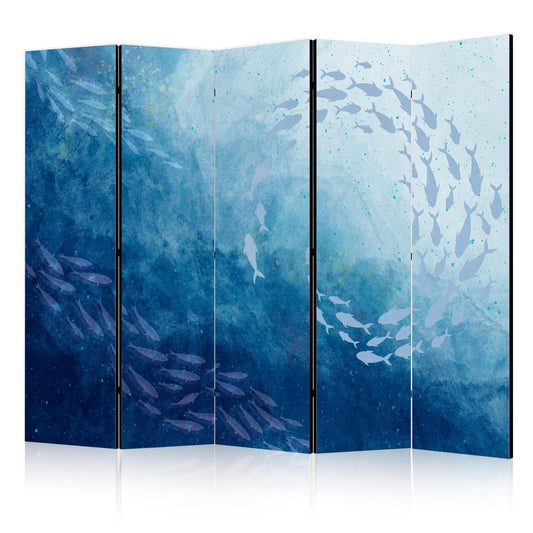Paravent - Schools of Fish - Luminous Clusters of Fish in Blue Colors Among Sea Depths Artgeist