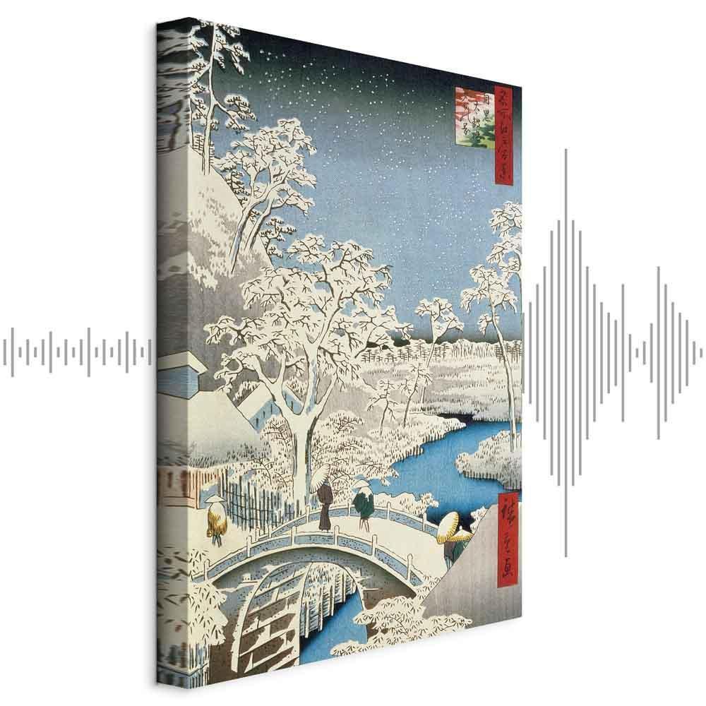 Leinwandbild - Utagawa Hiroshige – Drum bridge and Setting Sun Hill at Meguro